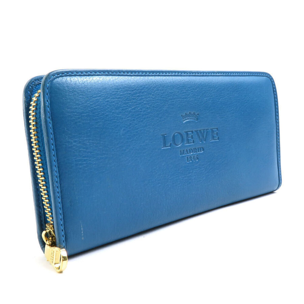 Loewe Zip Blue Long Gold Round Leather Wallet Blue Gold